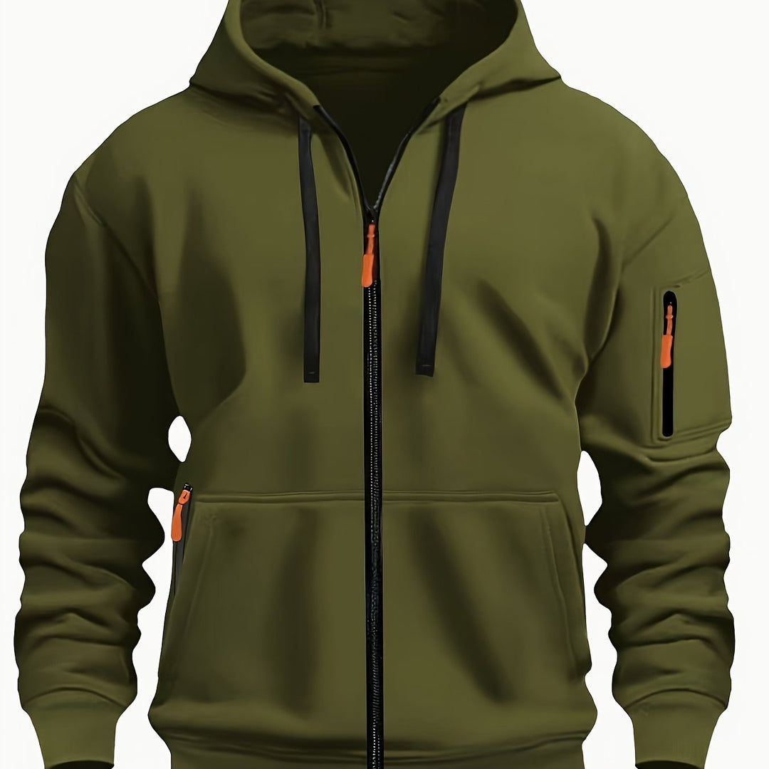 Herr Zip-Up Hoodie in armégrön, Vardaglig Komfort
