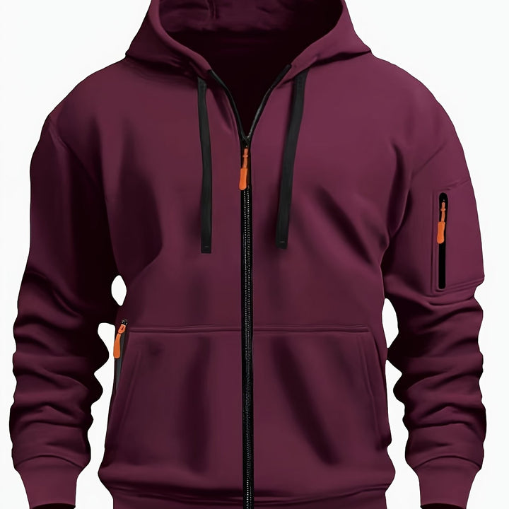 Herr Zip-Up Hoodie in bordeaux, Vardaglig Komfort