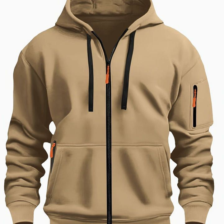 Herr Zip-Up Hoodie in khaki, Vardaglig Komfort