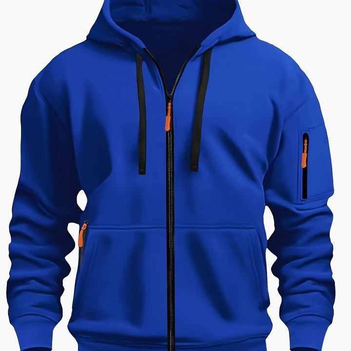 Herr Zip-Up Hoodie in kunglig blå, Vardaglig Komfort