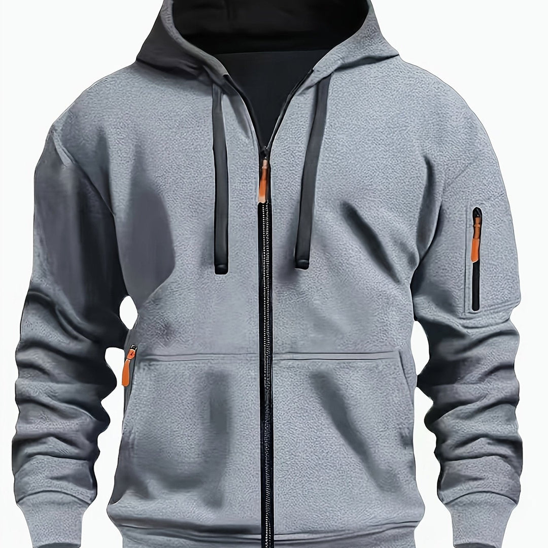 Herr Zip-Up Hoodie in ljusgrå, Vardaglig Komfort