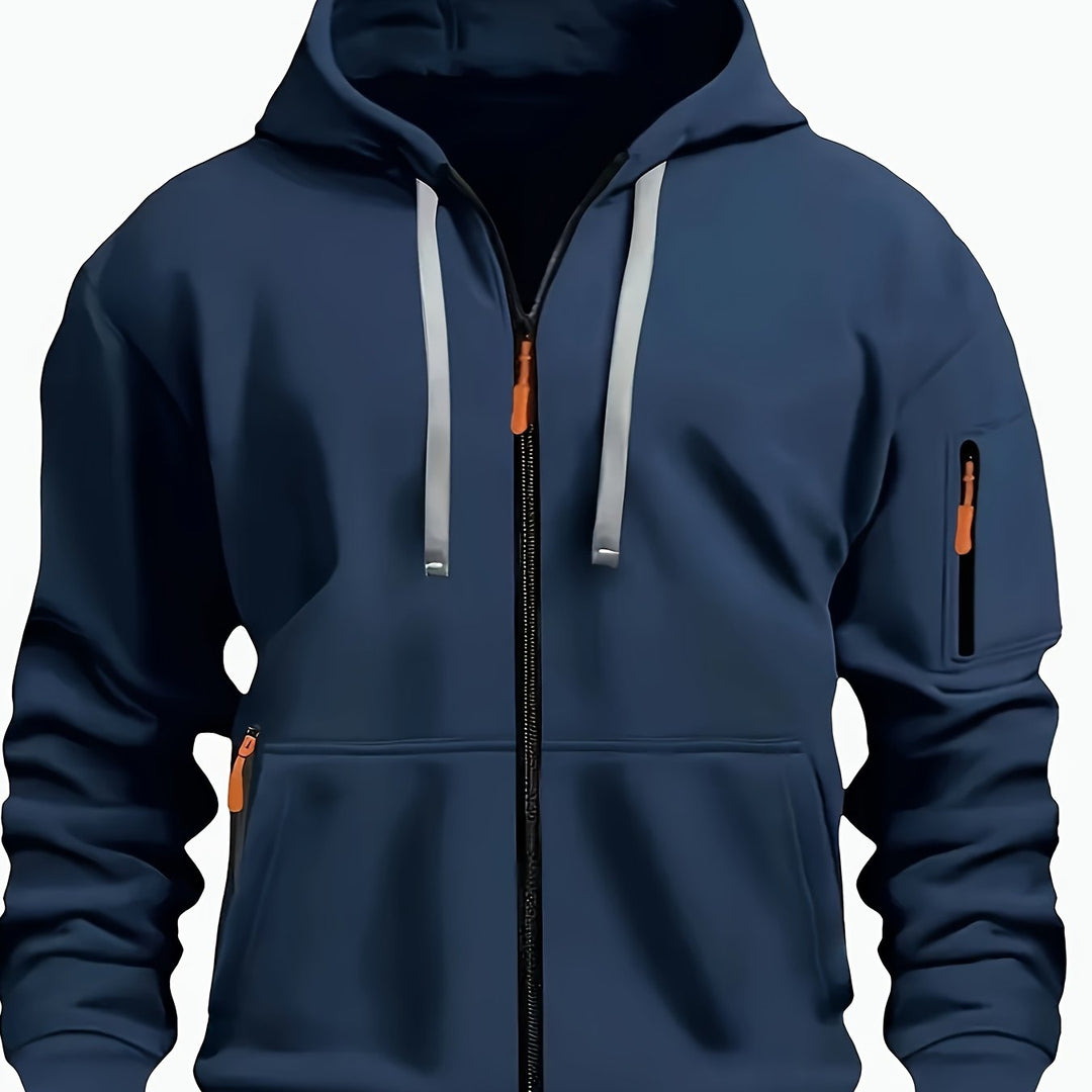 Herr Zip-Up Hoodie in marinblå, Vardaglig Komfort