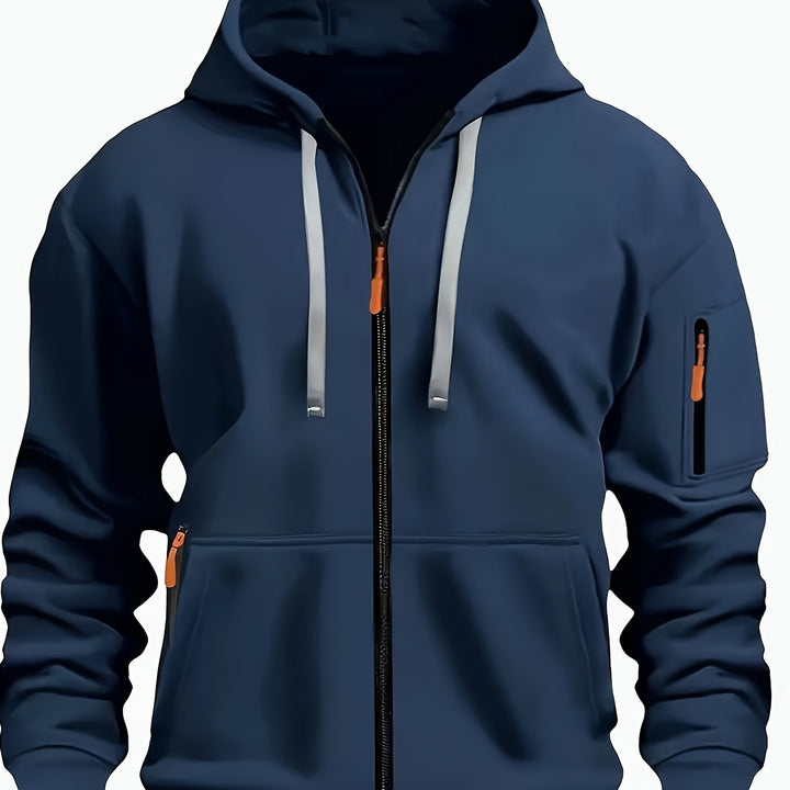 Herr Zip-Up Hoodie in marinblå, Vardaglig Komfort