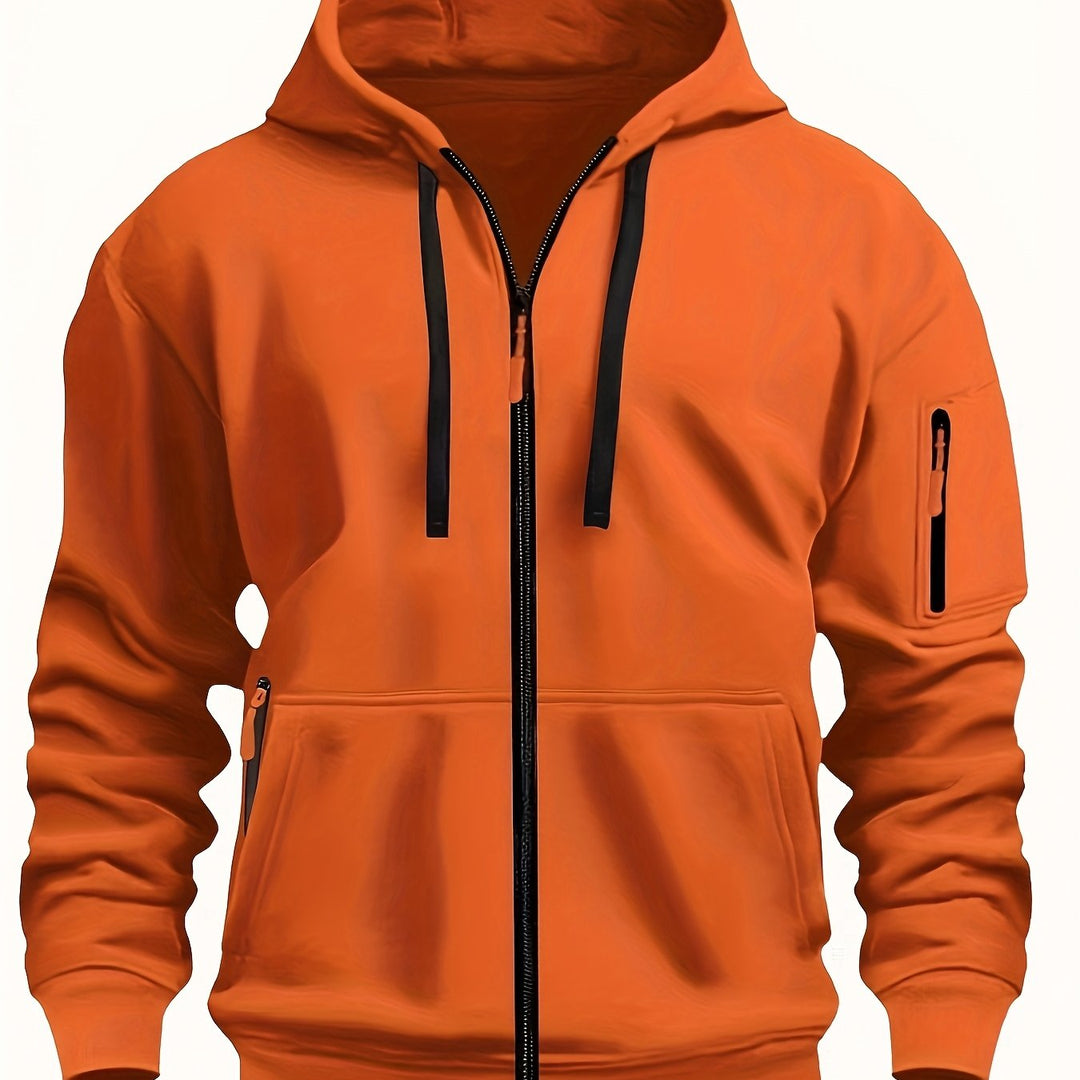 Herr Zip-Up Hoodie in orange röd, Vardaglig Komfort