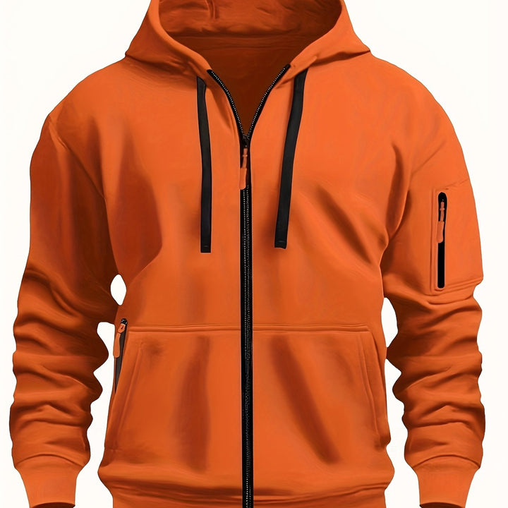 Herr Zip-Up Hoodie in orange röd, Vardaglig Komfort