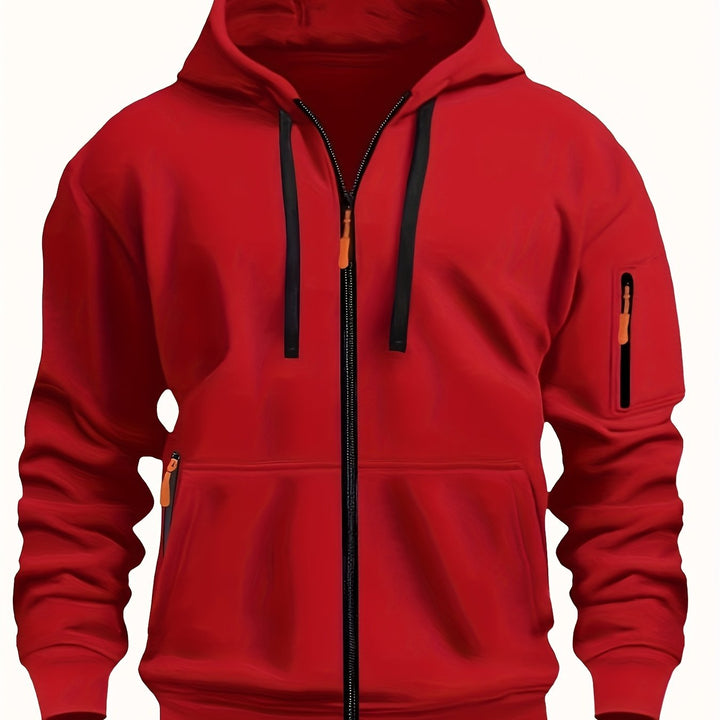Herr Zip-Up Hoodie in röd, Vardaglig Komfort