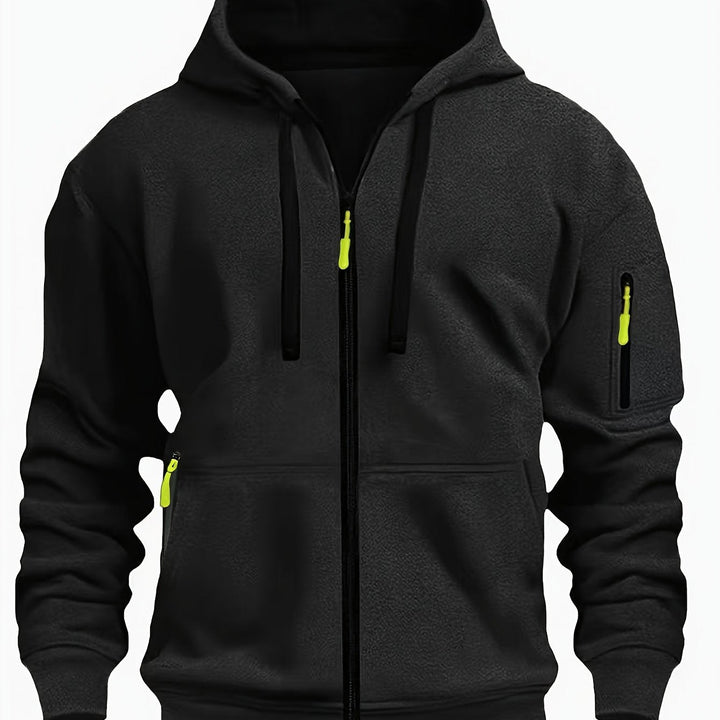 Herr Zip-Up Hoodie in svart, Vardaglig Komfort