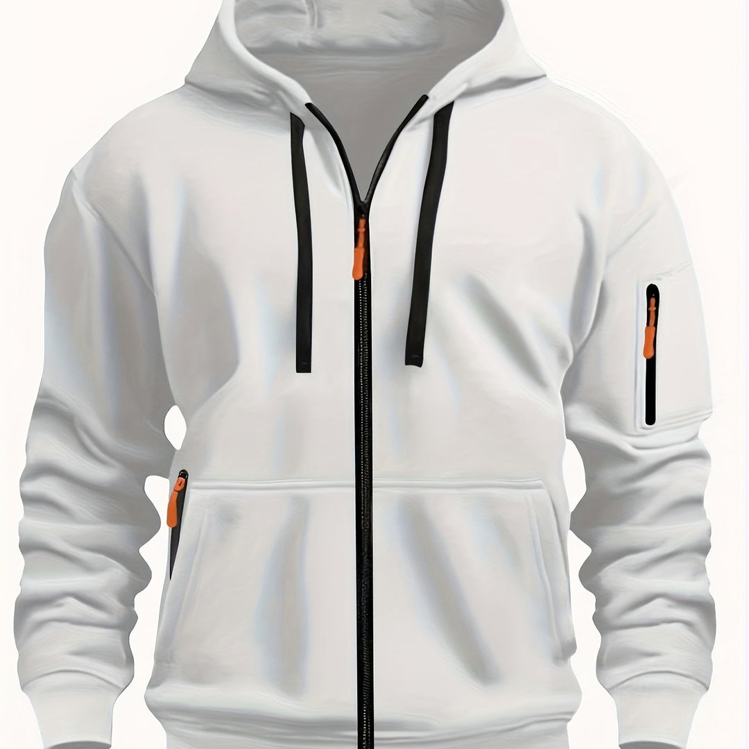 Herr Zip-Up Hoodie in vit, Vardaglig Komfort