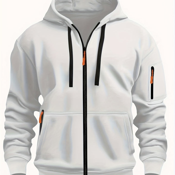 Herr Zip-Up Hoodie in vit, Vardaglig Komfort